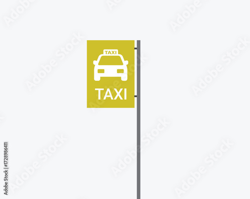 Vector illustration of a taxi stand sign board with car icon and text, commonly used in public transport systems for passenger guidance, city navigation, and urban transit information graphics