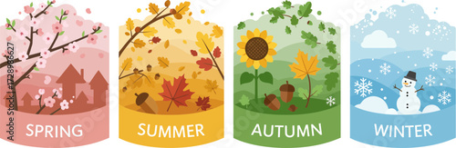 Seasonal Four-Season Tree Artwork Depicting Spring Summer Autumn and Winter