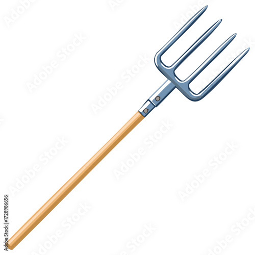 Farm Pitchfork Tool with Wooden Handle and Metal Tines