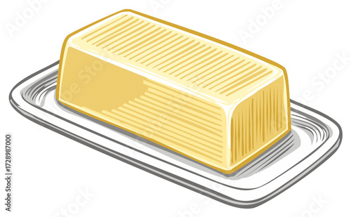 Realistic Illustration of Butter on a Serving Dish Yellow Fats Breakfast Food