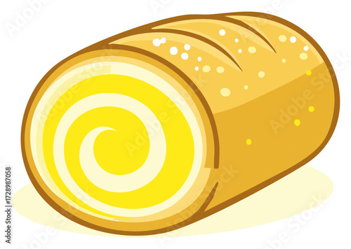 Sweet Cartoon Swiss Roll Cake Dessert with Yellow Cream Swirl and Sprinkles Illustration