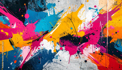 カオスな色彩が重なるスプレーペイントスプラッター背景 – Spray Paint Splatter Background with Chaotic Overlapping Colors and Raw Graffiti Energy