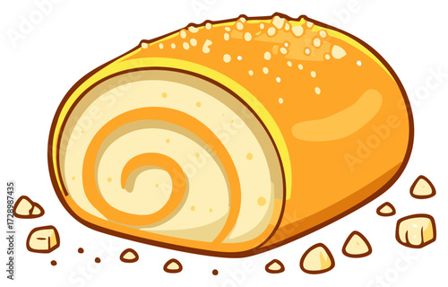 Cartoon Swiss Roll Slice with Sprinkles and Crumbs Pastry Delicious Dessert Sweet Treat