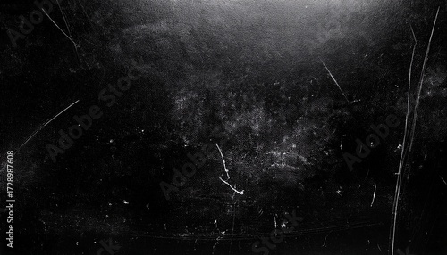 monochrome grunge texture and overlay with authentic dust scratches and film grain on a dark background for a retro distressed aesthetic