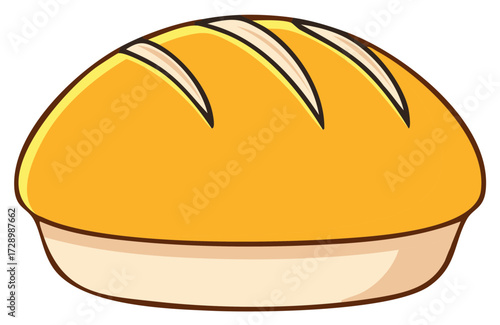 Stylized illustration of a round loaf of bread with score marks