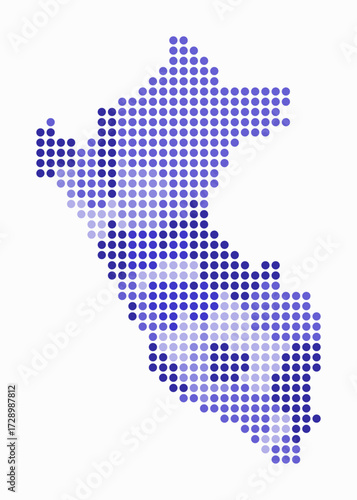 Peru dotted map. Digital style map of the country on white background. Peru shape with circle dots. Colored dots style. Large size circles. Creative vector illustration.