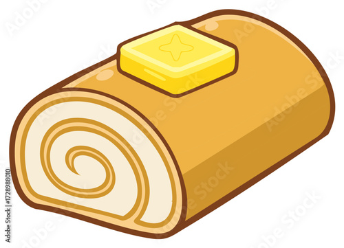 Sweet Golden Rolled Pancake with Yellow Butter Block Breakfast Illustration