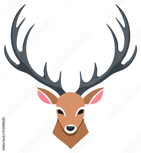 Stylish deer head vector illustration with antlers for prints or seasonal designs.