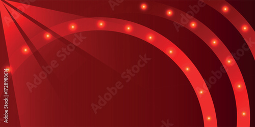 Futuristic Red neon banner for Casino. Gaming abstract background. Technology bg with glowing bulbs, laser lines for games, technology, circus, winner, poker, music posters. Cyberpunk vector illustrat