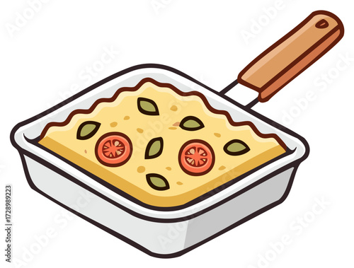 Cartoon Baked Casserole Dish with Tomatoes and Herbs Ready to Eat