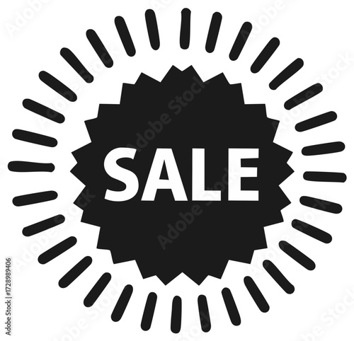 Bold black and white sale burst illustration for discount announcements and promotional materials.