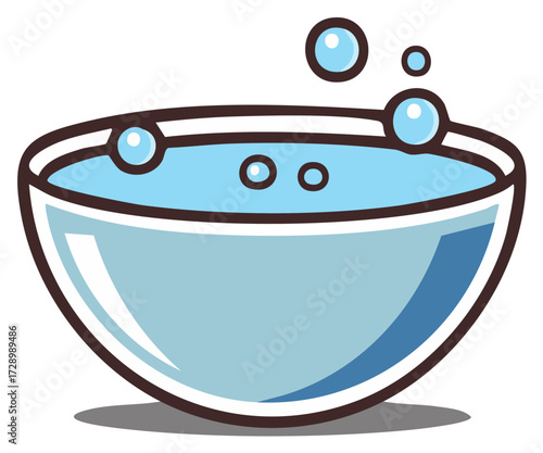 Stylized Light Blue Water Bowl Bubbling with Cartoon Style Soap Illustration
