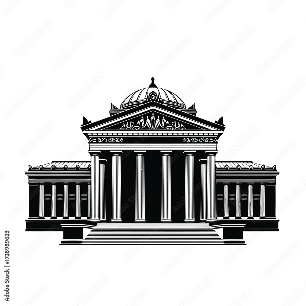 Fototapeta premium Vector illustration of classical building with columns and dome