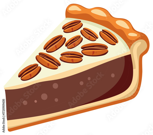 Delicious Slice of Pecan Pie with Creamy Filling and Golden Crust