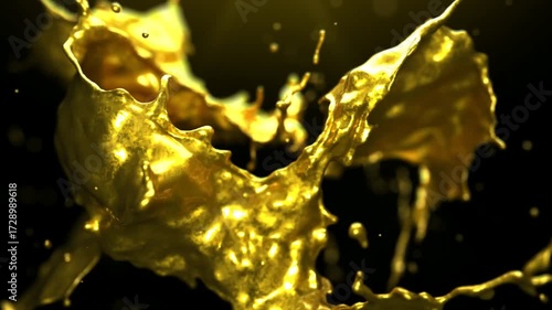 Abstract golden spheres and bull figurine falling in golden light beams against a dark background, symbolizing wealth and financial success