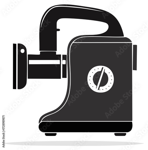 Electric meat grinder vector icon silhouette. Kitchen appliance for mincing meat and food preparation.