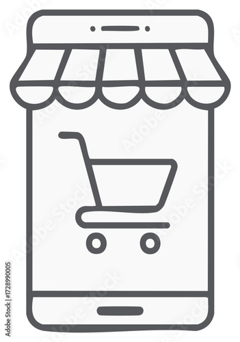 Mobile Commerce Icon Shopping Cart on Smartphone Screen for Digital Retail