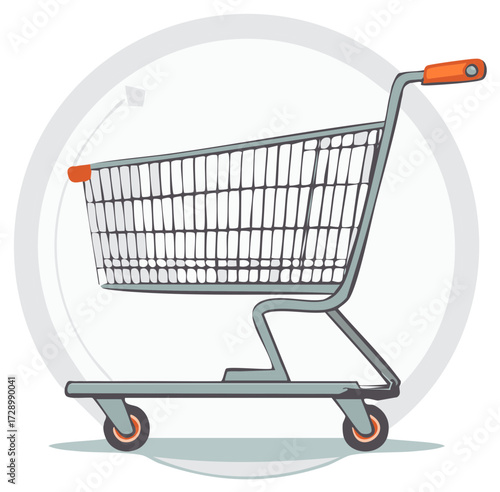 Shopping cart illustration with gray metal frame, grocery store retail purchase
