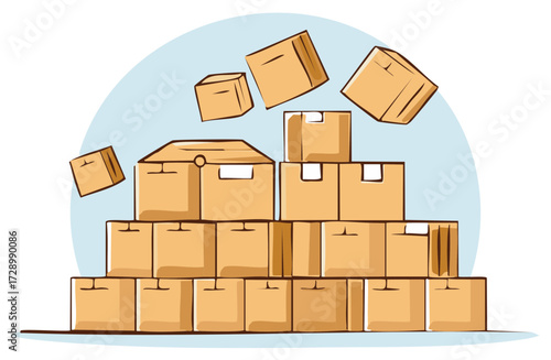 Dynamic Stack of Falling Brown Cardboard Boxes Shipment Illustration