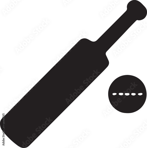 Silhouette vector of a cricket bat and ball, ideal for sports, game, and athletic design.