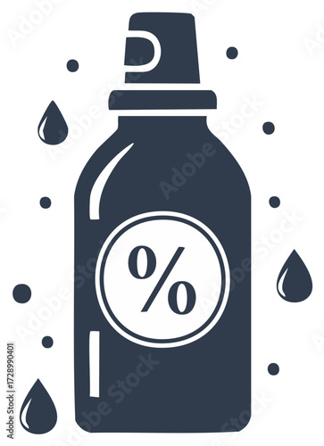Vector icon of a bottle with a percentage symbol representing chemical concentration or solution