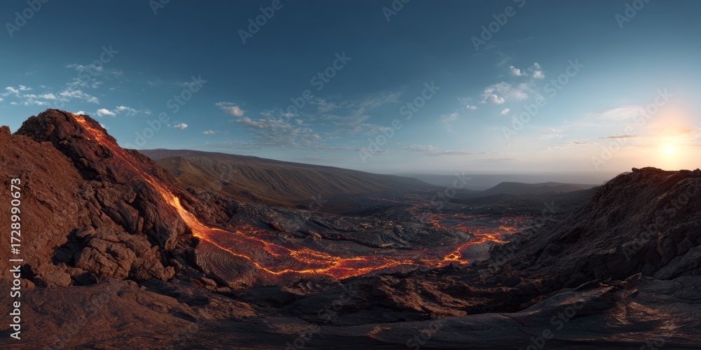 Obraz premium Volcanic eruption hdri panoramic landscape lava flow equirectangular environment