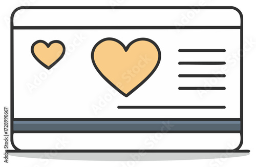 Digital screen with hearts and design elements, graphic for website, love concept