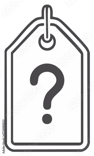 Question mark symbol on a price tag illustration, concept for uncertain choices.
