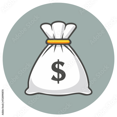 White Money Bag Icon on Gray Background Finance Concept Dollar Sign