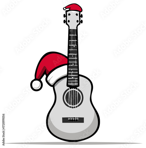 Festive Acoustic Guitar with Santa Hats - Holiday Music Instrument Decoration