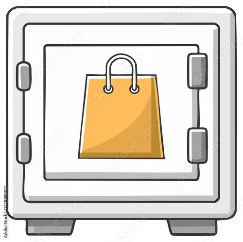 Illustrative Safe Deposit Box Holding a Yellow Shopping Bag for Financial Security