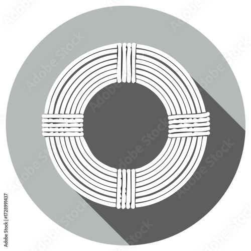 Stylized tribal necklace flat icon with long shadow on a gray circular background