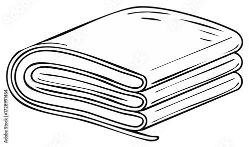 A simple black and white line art illustration of a neatly folded towel or blanket stack