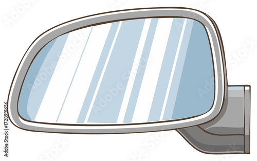 Cartoon illustration of a car side mirror with a reflective surface.