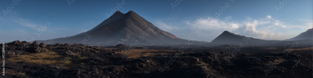 Fototapeta premium Volcanic eruption action mountain landscape hdri panoramic environment map 360-degree viewpoint