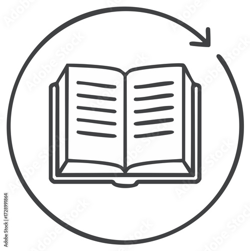 Continuous learning and knowledge update icon with an open book and a circular refresh arrow