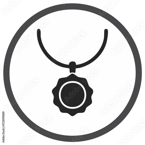 Black and white medallion pendant with a circular frame, elegant jewelry symbol.