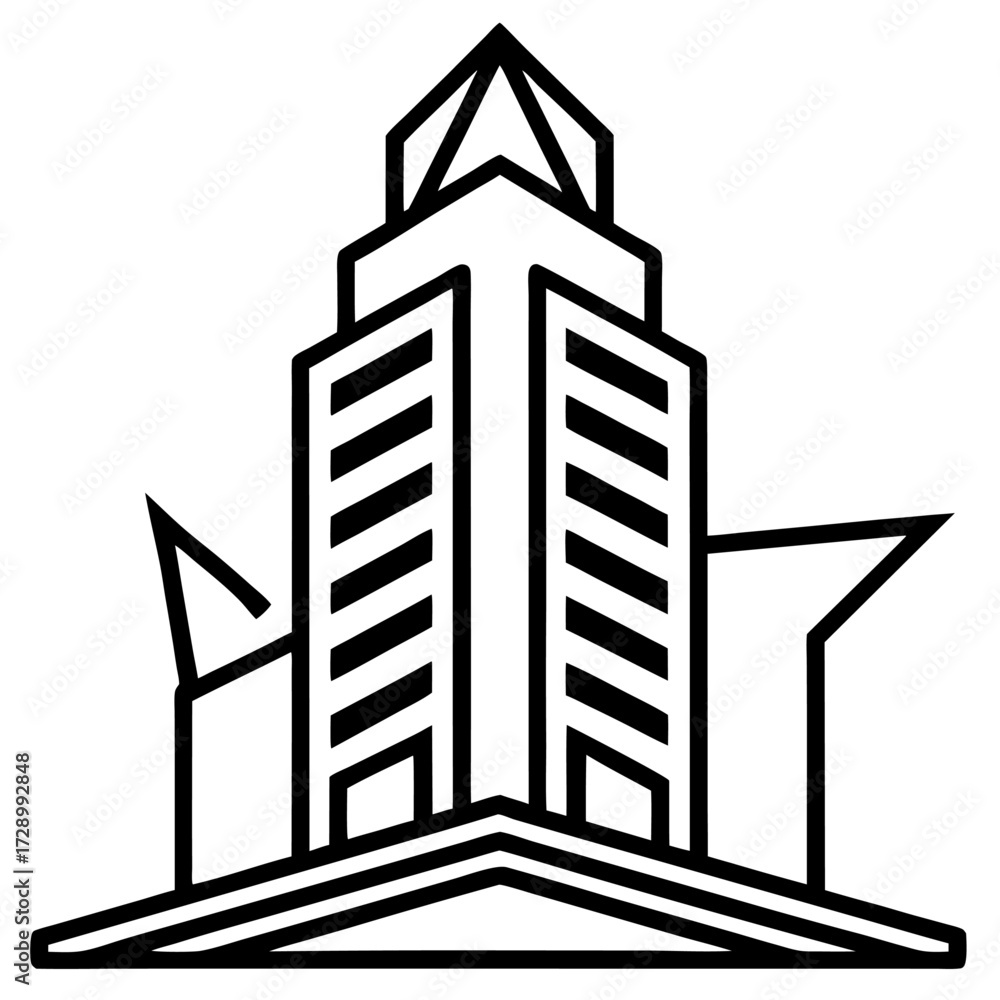 Obraz premium Modern Skyscraper Architecture Graphic Icon Black and White Outline Illustration of Urban Building Design