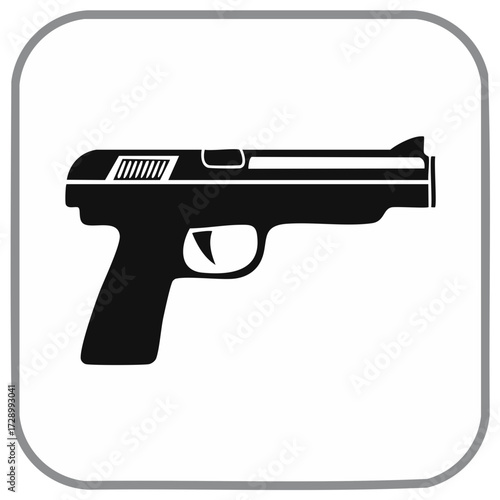Black and white pistol illustration symbol icon depicting safety and security