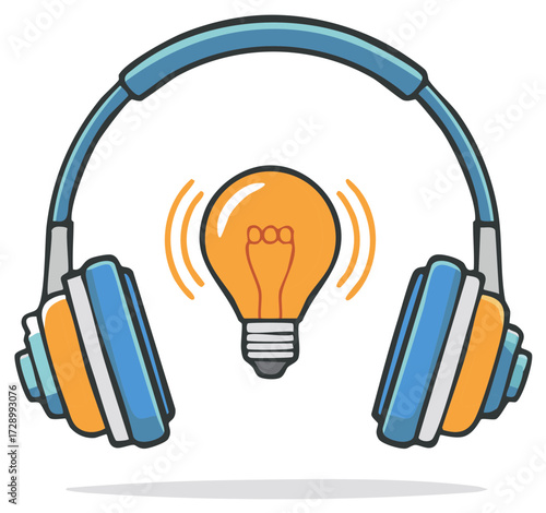 Creative inspiration conceptual illustration with headphones and lightbulb icons