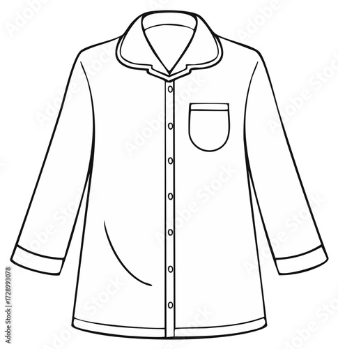 Pajama top with long sleeves and buttons, line art drawing for designs or clothing patterns