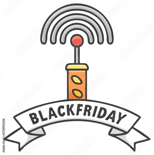 Black Friday sale banner with wireless signal icon illustrating online shopping deals and digital promotion