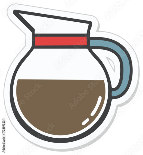 Coffee Pot Illustration with Color and Sticker Effect