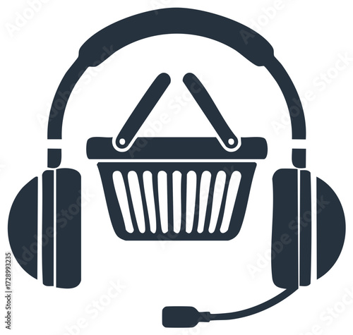 Headset and Shopping Basket Icon for Customer Service or Online Shopping
