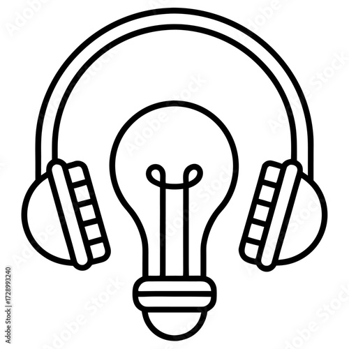 Conceptual graphic of a lightbulb wearing headphones showcasing innovative and creative audio listening ideas