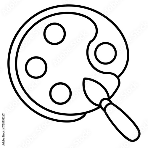 Simple line art illustration of an artist palette and brush ready for painting art concept design
