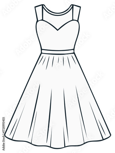 Elegant Sundress Garment Line Art Fashionable Apparel Outline Illustration