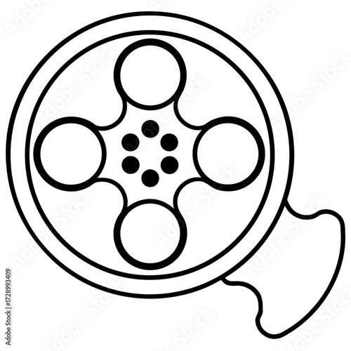 Film reel icon illustration in black and white featuring a classic movie symbol design for film related concepts