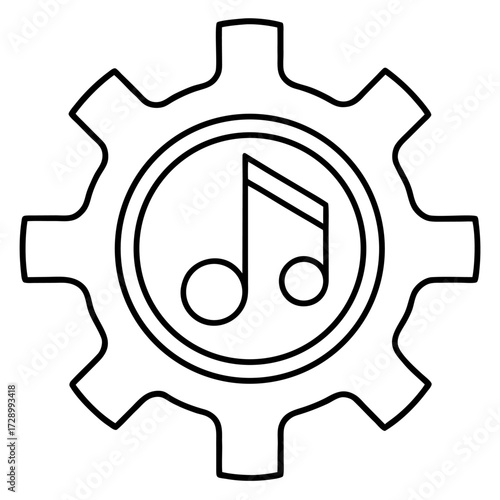 Musical innovation icon representing production in mechanical design with a note inside a gear