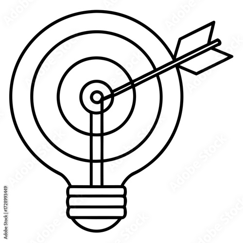 Light bulb target with arrow symbolizing innovative solutions and strategic business targeting concepts in monochrome style